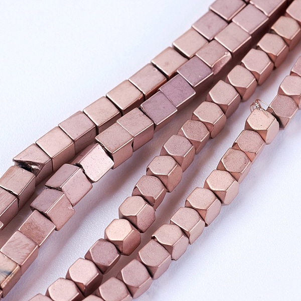 PandaHall Electroplate Non-magnetic Synthetic Hematite Beads Strands, Mixed Shapes, Frosted, Grade AA, Rose Gold Plated, 2~2.5x2~2.5x2~2.5mm...