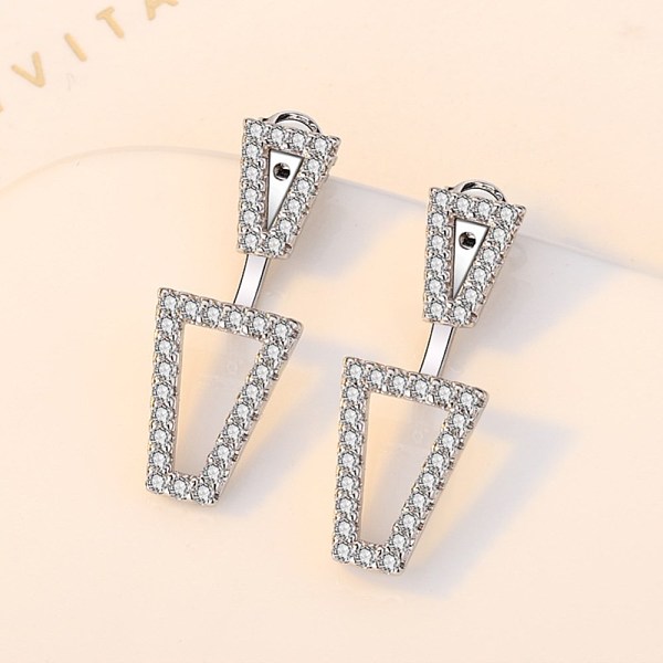 PandaHall Brass Rhinestone Ear Studs, Trapezoid, Platinum Brass+Rhinestone Trapezoid