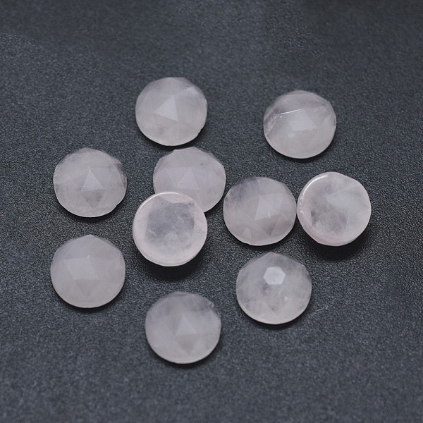 PandaHall Natural Rose Quartz Cabochons, Faceted, Flat Round, 7.5x3.5~4mm Rose Quartz Flat Round