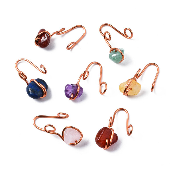 PandaHall Natural Mixed Gemstone Pendants, Wire Wrapped Pendants, with Rose Gold Brass Wires, Rack Plating, Nuggets, 19~22x14~17x6.5~9mm...